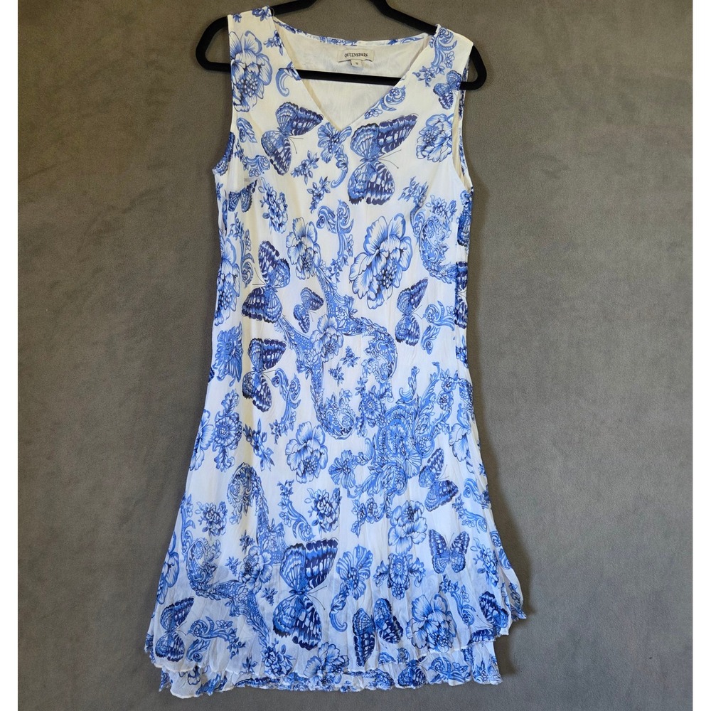 Queenspark Butterfly Floral Dress Women Size 12 Layered Romantic Ethereal Fairy